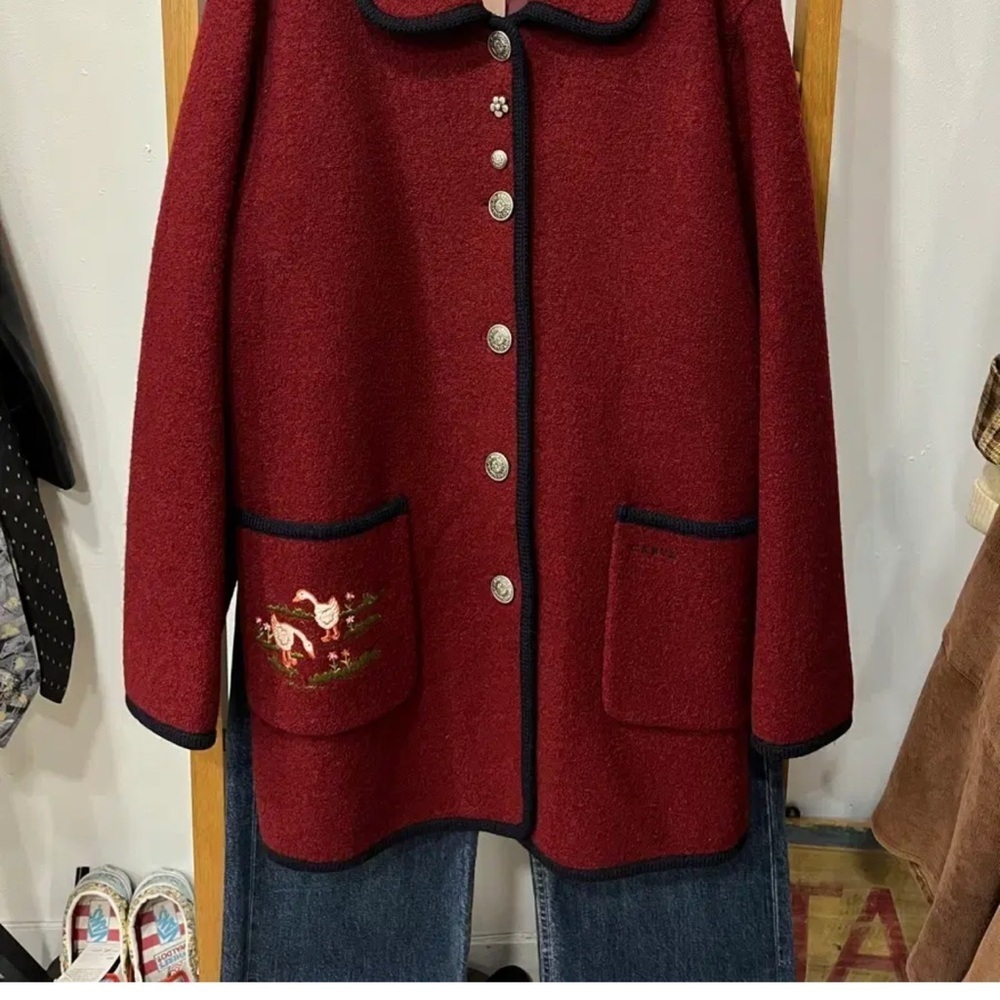 CARTE/Austria Red Boiled Wool Jacket with Black Trim - Picture 4 of 13